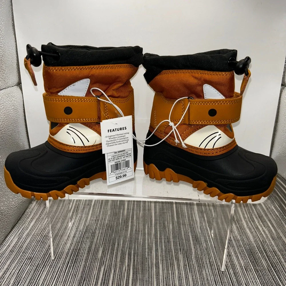 Cat & Jack Toddler Boys Bernardo Fox Snow Boots Tan Black Orange Size 7 NWT